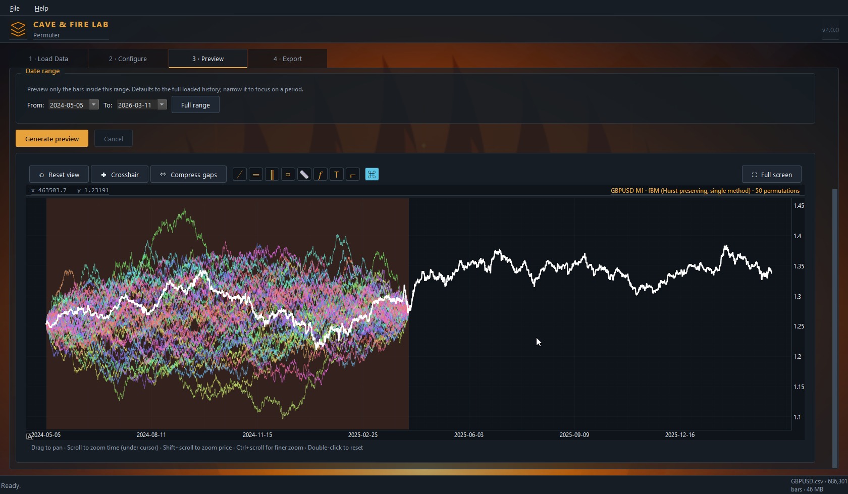 Permuter preview tab with fifty permutations overlaid